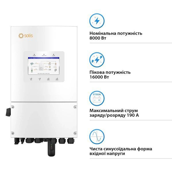 Гибридный солнечный инвертор Solis S6-EH1P8K-L-PLUS (8 кВт, 1 фаза, 2 MPPT, LV) S6-EH1P8K-L-PLUS фото