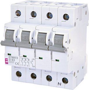 Автоматичний вимикач ETIMAT 6 3p+N D 63А (6 kA) - 2165522 2165522 фото