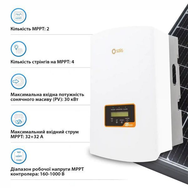 Мережевий сонячний інвертор Solis S5-GR3P20K WiFi (20 кВт, 3 фази, 2 MPPT) S5-GR3P20K фото