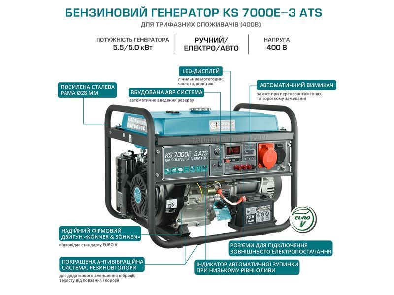 Генератор бензиновый K&ouml;nner&S&ouml;hnen KS 7000E-3 ATS (5.5 кВт) - KS7000E-3ATS KS7000E-3ATS фото